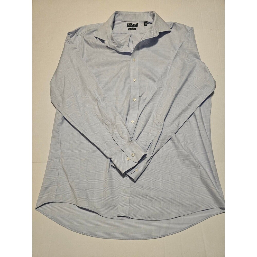 Lauren Ralph Lauren Dress Shirt Mens 17.5 36/37 Tall Fit Supima Cotton Blue Plai